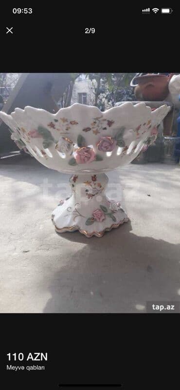 meyvə şəkilləri: Məhsul: Porcelan ayaqlı meyvə qabı - Material: ağ porcelan - Dizayn — 1