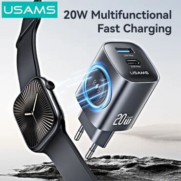 planşet üçün klaviatura: USAMS T67 20W multifunksional şarj cihazı. Bu adapterin A+C portu var — 3