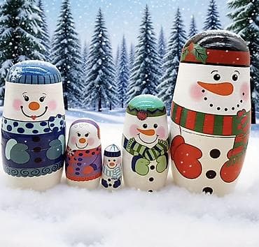 qar adamı şəkilləri: Məhsul: Qardan adam temalı taxta matryoşka dəsti Təsvir: - 5 ədəd — 7