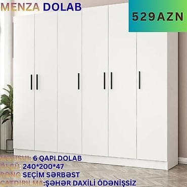 dolab şkaf: Yeni, 6 qapı, Ağ, Digər material, Açılan, Düz dolab — 1