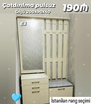 Dəhliz üçün kombinə olunmuş mebel dəsti: - Ölçü: 200x90x40 sm -