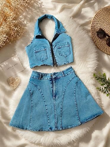 Личные вещи: İki hissəli denim dəst - Tərkib: mavi cins parça - Üst: qısa “halter” — 1