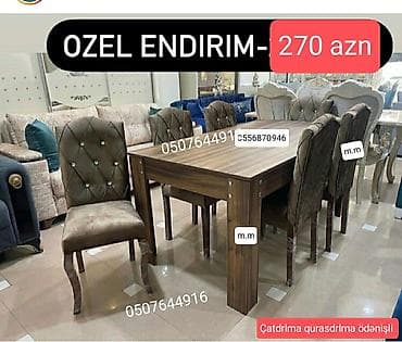 Qonaq otağı üçün, Yeni, Açılmayan, Dördbucaq masa, 6 stul