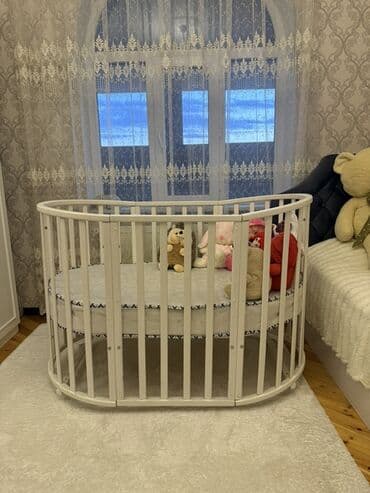 мебель в детскую комнату: Для девочки и мальчика, Б/у, Овальная, Колыбель, Без бортиков, С матрасом, С механизмом качания — 3