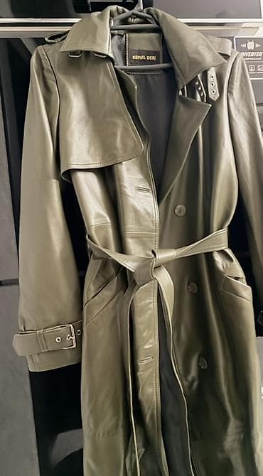 Sviterlər: Kemal Deri marka dəridən uzun trençkot - Material: həqiqi dəri — 4