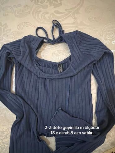 женские кофты со шнуровкой: Qadın geyim dəsti – 2 üst geyim 1) Göy rəngli, trikotaj fakturalı — 1