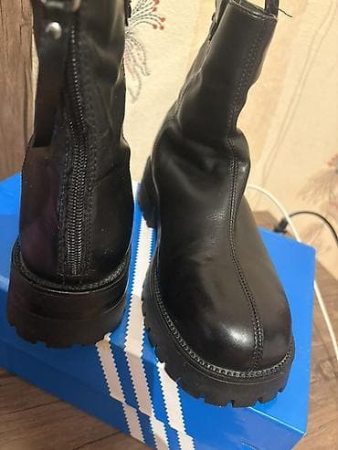 qış qısa botinkalar: Qara dəri botlar - Material: hamar qara dəri (üst hissə), qalın — 3