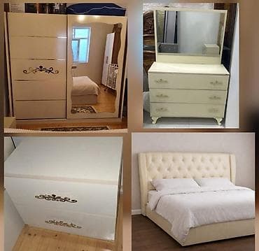 Двуспальная кровать, Шкаф, Трюмо, 2 тумбы, Б/у