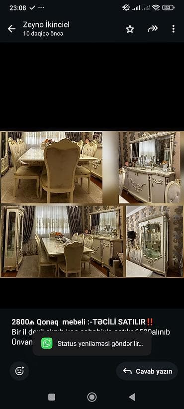 *2800₼ Qonaq mebeli :-TƏCİLİ SATILIR*‼️ Bir il deyil alınıb koç lalafo.az -da *2800₼ Qonaq mebeli :-TƏCİLİ SATILIR*‼️ Bir il deyil alınıb koç