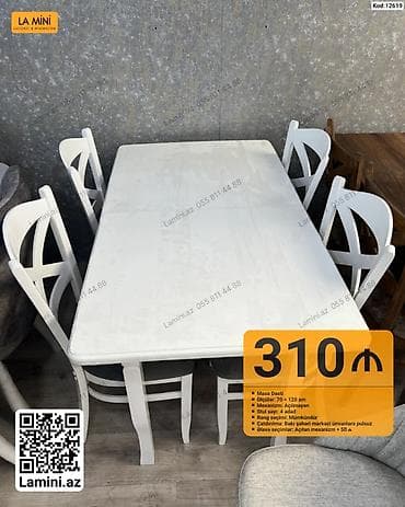 Ağ rəngli yemək masası dəsti - Masa ölçüləri: 70 × 120 sm - Mexanizm lalafo.az -da Ağ rəngli yemək masası dəsti - Masa ölçüləri: 70 × 120 sm - Mexanizm