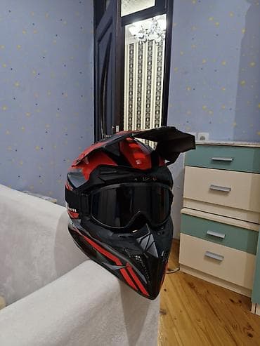 Motokros/enduro tipli tam üzlü dəbilqə + qoruyucu eynək dəsti -