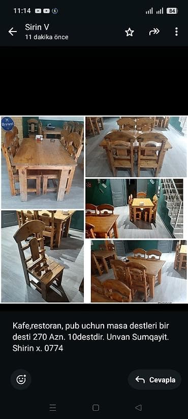 Mebel: Kafe,restoran, pub uchun masa destleri bir desti 270 Azn. 10destdir — 1
