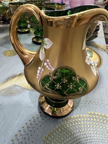 çay serviz: Çay dəsti, rəng - Yaşıl, Bohemia, 6 nəfərlik, Çexiya — 9