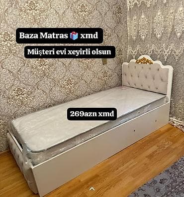 tek neferlik matras: Tək nəfərlik baza və matras dəsti - Klassik dizaynlı, başlıq hissəsi — 1