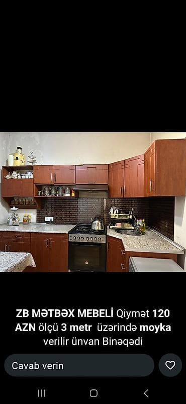 moyka skaf: ZB mətbəx mebeli satılır. - Ölçü: 3 metr - Komplekt: yuxarı və aşağı — 1