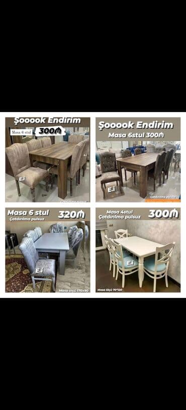 Qonaq otağı üçün, Açılmayan, Dördbucaq masa, 4 stul