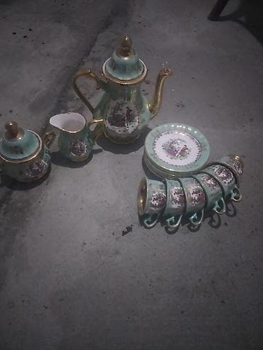 Çay dəsti, rəng - Yaşıl, Farfor