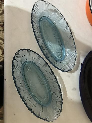 salat qabı: RAZILAŞMA YOLU İLƏ❗️ Şüşə qablar dəsti - 2 ədəd mavi rəngli, oval — 1