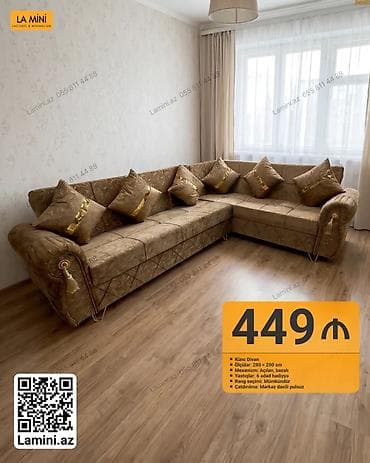 Ev üçün mebel: Məhsul: Künc divan Xüsusiyyətlər: - Ölçü: 280 × 200 sm - Mexanizm — 1