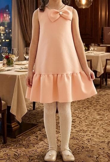 Uşaq paltarı yaş 9,10,11– şaftalı rəngdə, A-kəsimli, yüngül və