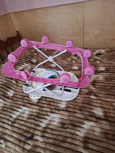 adamex lara uşaq arabaları: Uşaq gəzdirəci (walker) - Rəng: çəhrayı-ağ şassi, naxışlı krem rəngli — 5