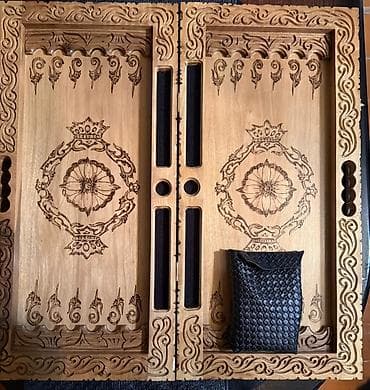 Əl işi oyma nərd taxtası - Material: tam ağac (təbii ağac toxuması) — 2