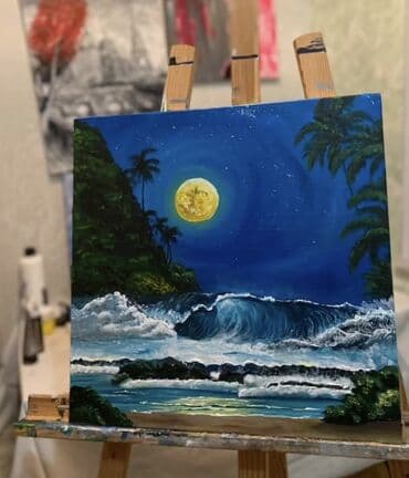 dəniz şəkilləri: Deniz resm eseri ketan uzerinde akril boya ile chekilib 45x45 olchu — 1