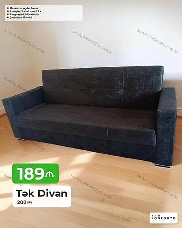 Tək divan – 200 sm - Mexanizm: açılan, bazalı (yataq funksiyalı və
