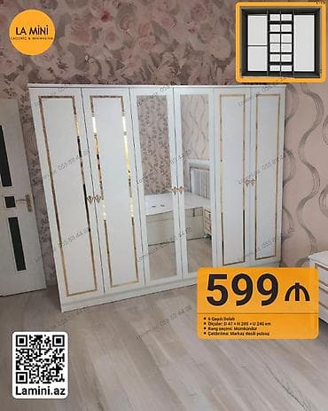 6 qapı, Güzgülü, Digər rəng, Açılan, Düz dolab — 1