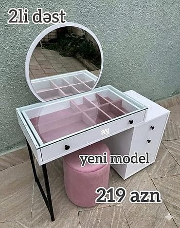 2-li dəst makiyaj masası – yeni model - Ayna: Böyük dairəvi güzgü -
