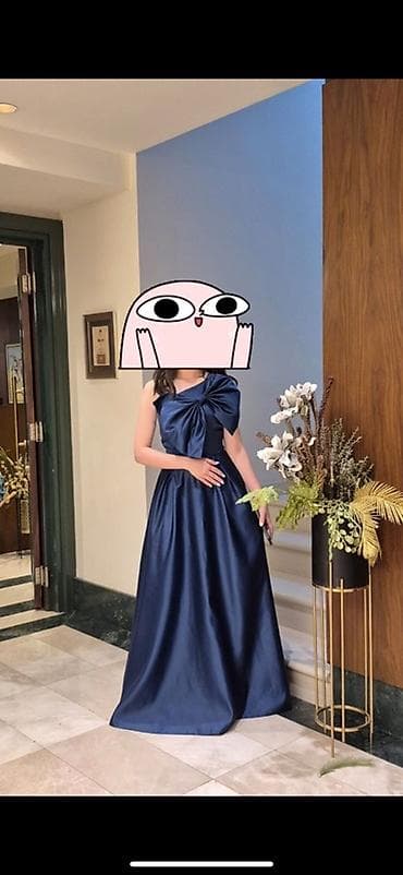 dres: Tünd göy rəngdə uzun ziyafət/libas - Model: A-kəsimli, yerə qədər — 1