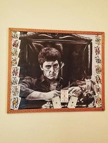 qara sam: Scarface filiminden Tony Montana Divar Rəsmi.Ölçü 68×57sm — 1