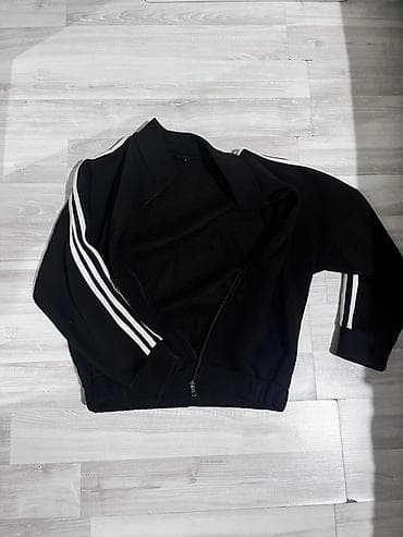 cins jaket: Qara rəngli idman jaketi - Model: fermuarlı, qolu zolaqlı sport üst — 2