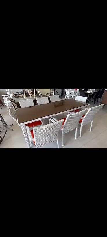 heyet ucun oturacaqlar: Yeni, Dördbucaq masa, 8 stul, Açılmayan, Stullar ilə, Həsir toxunuşlu — 3