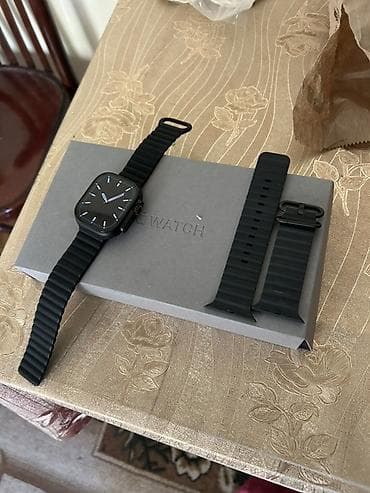 smart saat adapter: Qara rəngli ağıllı saat + əlavə rezin kəmər dəsti - Kvadrat korpuslu — 1