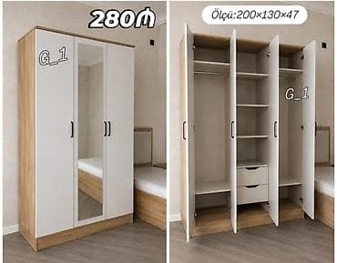 skaf: 3 qapılı geyim dolabı – güzgülü model - Ölçü: 200×130×47 sm - Rəng və — 1