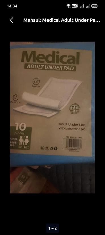 Digər tibbi məhsullar: Medical Adult Under Pad – böyüklər üçün qoruyucu underpad - Növ — 1