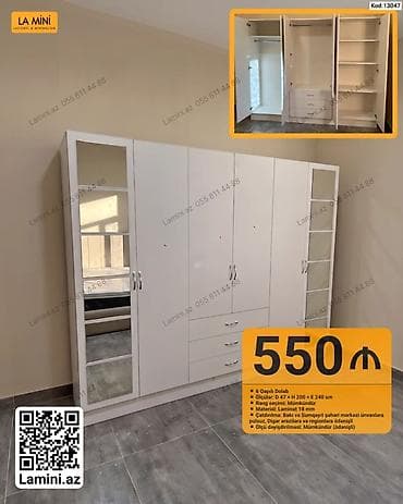 6 qapılı dolab - Ölçülər: Dərinlik 47 sm × Hündürlük 200 sm × En 240 — 1
