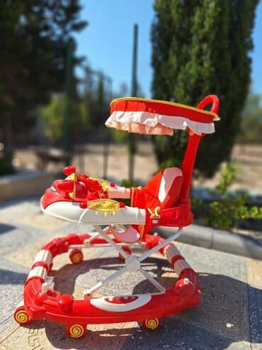plastik cəllək: Uşaq yerişi üçün gəzdirici (walker) - Rəng: qırmızı-ağ, şən avtomobil — 2