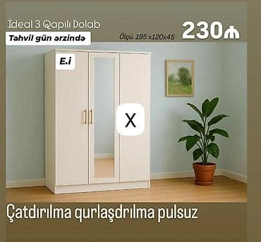 ayna qapi: İdeal 3 qapılı dolab - Ölçü: 195 x 120 x 45 sm - Ön hissədə güzgülü — 1