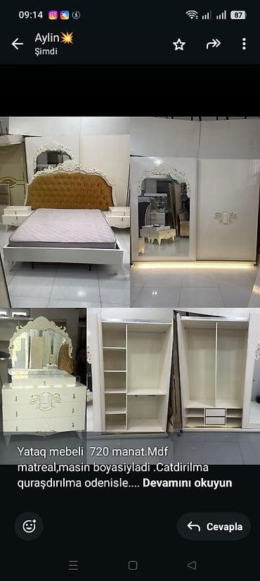 yatağlar: Yataq mebeli 720 manat.Mdf matreal,masin boyasiyladi .Catdirilma — 1