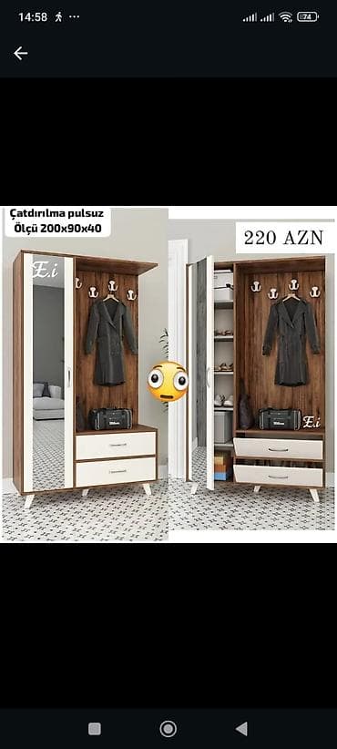 2 divan: Dəhliz üçün kupe-çantalı paltar asqısı və şkaf dəsti - Ölçü — 2