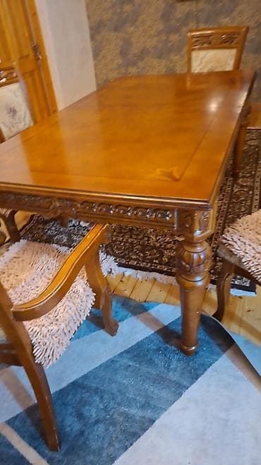 taxta stollar: Qonaq otağı üçün, Açılan, Dördbucaq masa, 6 stul — 3