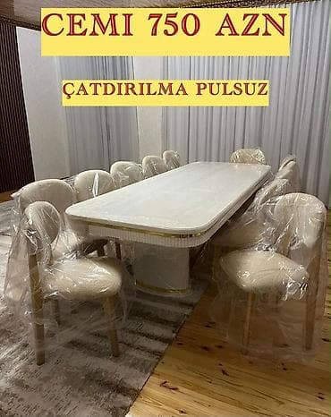 stol ustul: Yemək otağı dəsti – masa və 10 ədəd stul - Dəst: 1 böyük düzbucaqlı — 1