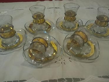 herifler bezekli: Çay dəsti, rəng - Qızılı, Şüşə, 6 nəfərlik — 3