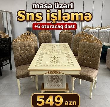 goran mebel: Klassik üslubda yemək otağı dəsti. - Masa: krem rəngli, üzərində “sns — 1