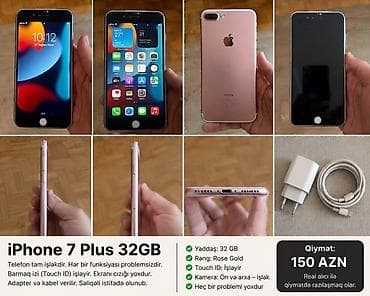 IPhone 7 Plus, 32 GB, Rose Gold, Barmaq izi, Simsiz şarj lalafo.az -da IPhone 7 Plus, 32 GB, Rose Gold, Barmaq izi, Simsiz şarj