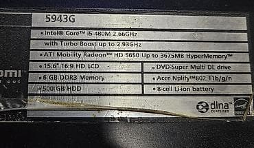 diz üstü notbuk: Acer Aspire 5943G noutbuk Texniki xüsusiyyətlər: - Prosessor: Intel — 1