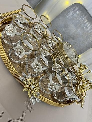 Çay dəsti, rəng - Qızılı, Şüşə, 24 nəfərlik, Azərbaycan