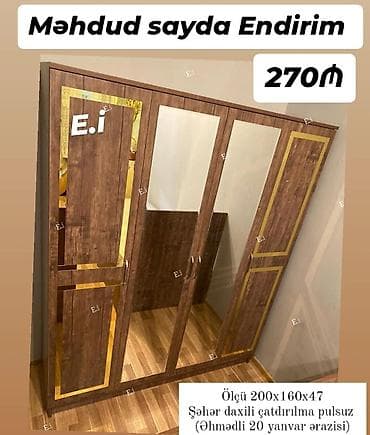 4 qapılı, Güzgülü, Qəhvəyi, Digər material, Açılan, Düz dolab lalafo.az -da 4 qapılı, Güzgülü, Qəhvəyi, Digər material, Açılan, Düz dolab
